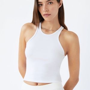 The Group Babaton l Aritzia l White Senna Cropped Racerback High Neck Tank Top